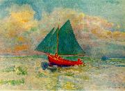 Odilon Redon Red Boat with a Blue Sail oil painting on canvas
